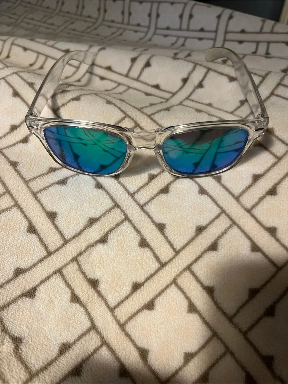 Kids Clear Frame Sunglasses with Blue-Green Mirrored Lenses